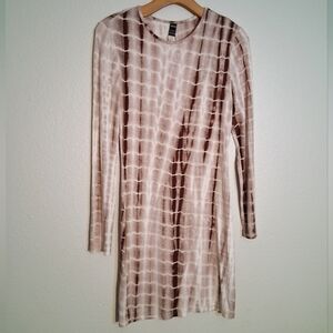 Shein Brown And White Tie Dyed Midi Dress Medium
